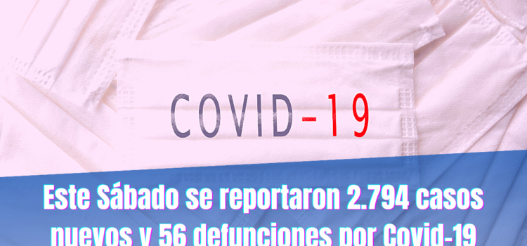 Este Sábado se reportaron 2.794 casos nuevos y 56 defunciones por Covid-19